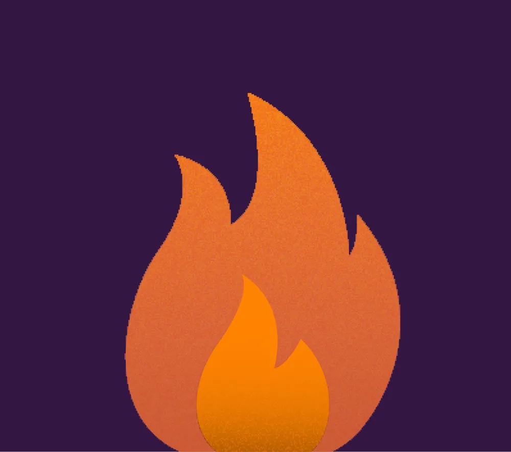 Chama de fogo sobre fundo roxo